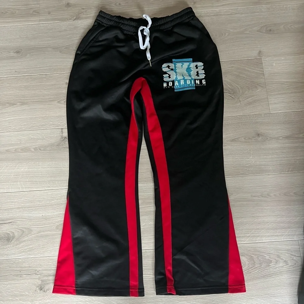 SK8 Boarding Track Pants Black Red Striped Men’s Large EUC Brooklyn athleasure - Picture 1 of 3